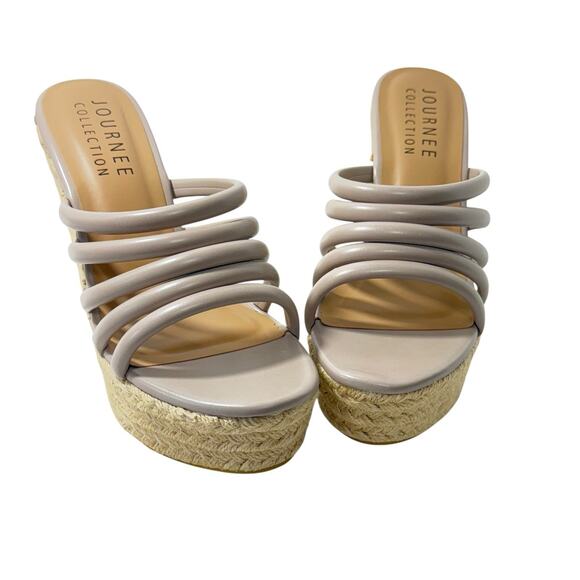 Journee Collection Shoes - Journee Collection Cynthie Taupe Women's Wedge Open Toe Slip On sandals SZ/11